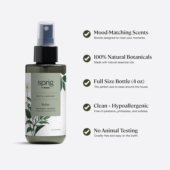 Sprig by Kohler Body & Linen Mist, Relax, 4 fl oz